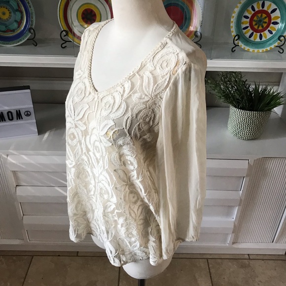 Lucky Brand cream lace sheer blouse - Picture 2 of 6